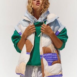 Free People Multicolor Patchwork Vest In A Bubble Conversational Blue Ground